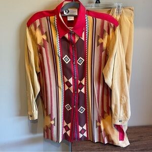 Vintage Diane Gilman Silk Blouse with Polyester Skirt Western Large Urban Cowboy